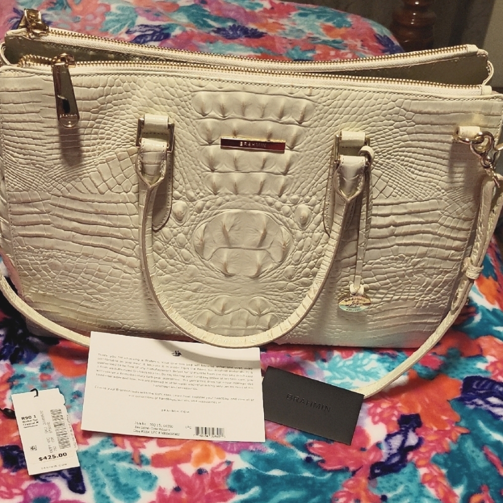 Brahmin Blake Satchel Handbag | Crystal Melbourne Embossed Leather